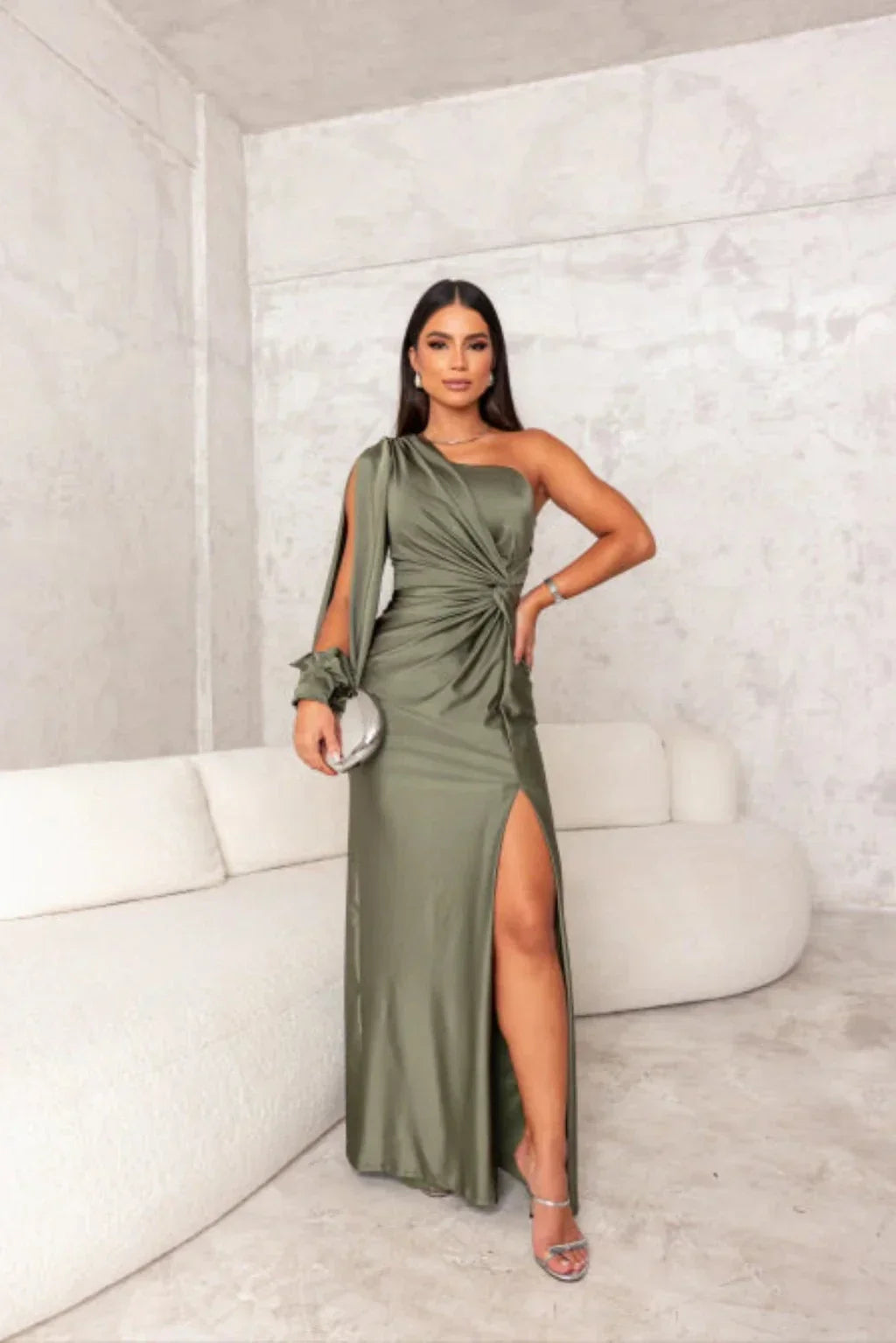 Valeria™ — Satijnen One-Shoulder Jurk