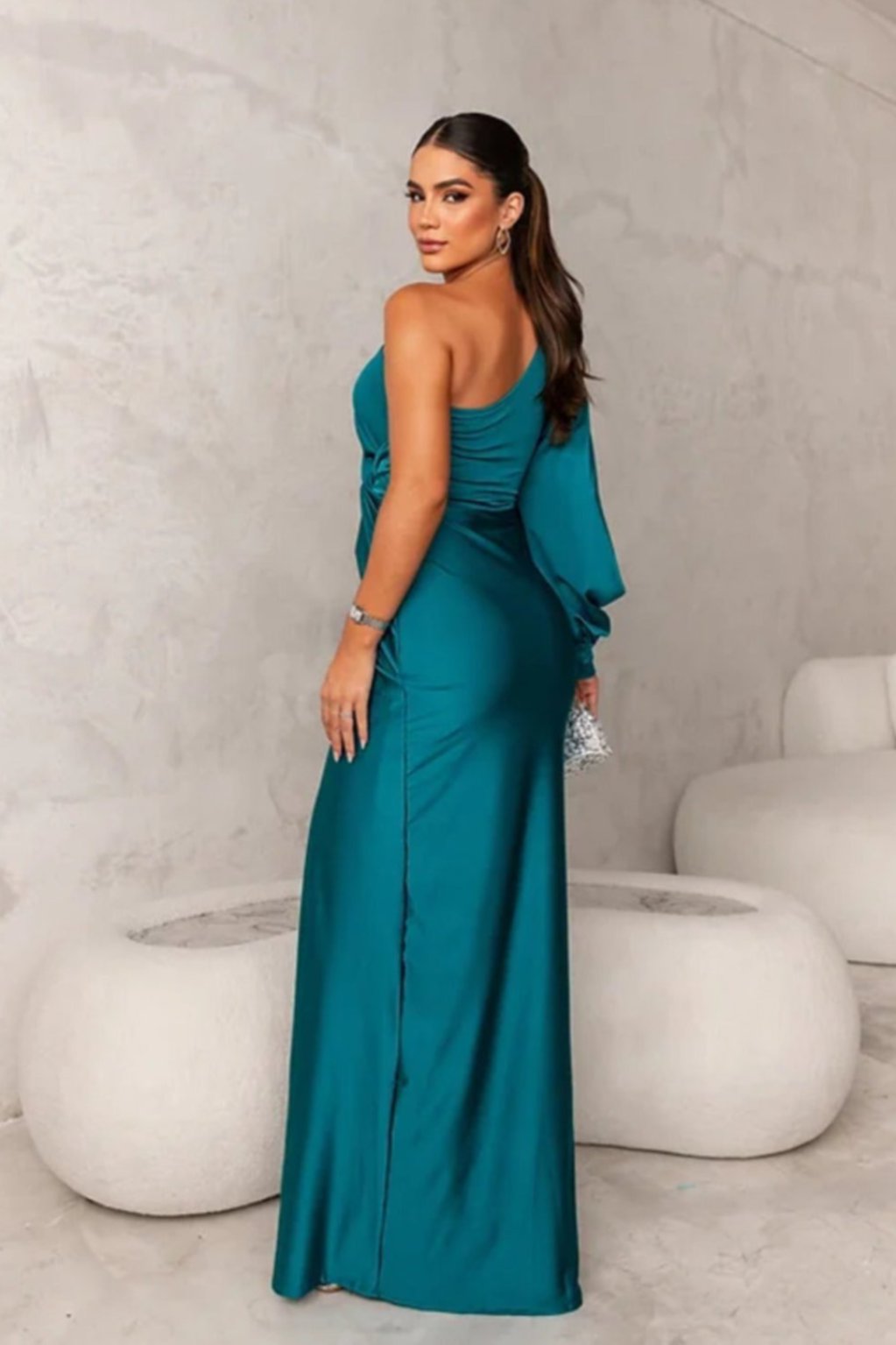 Valeria™ — Satijnen One-Shoulder Jurk