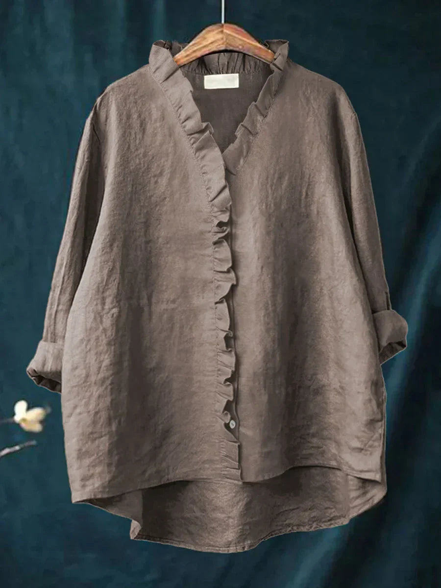Sanela™ — Casual Katoen-Linnen Blouse met Ruffles