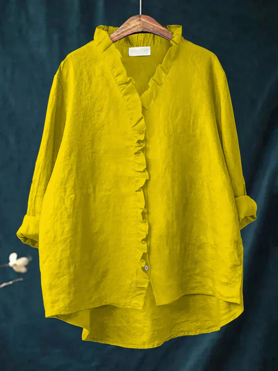 Sanela™ — Casual Katoen-Linnen Blouse met Ruffles