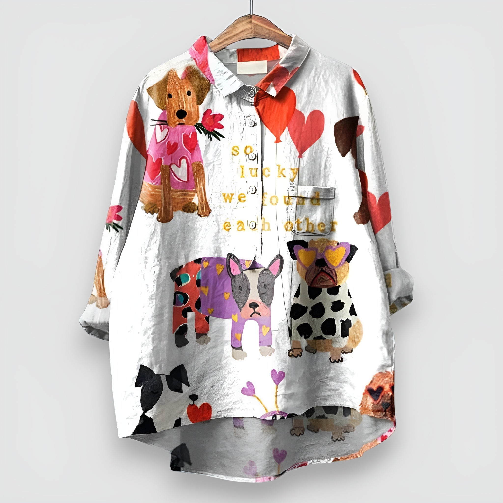 Kathrin™ — Damesblouse met Hondenprint