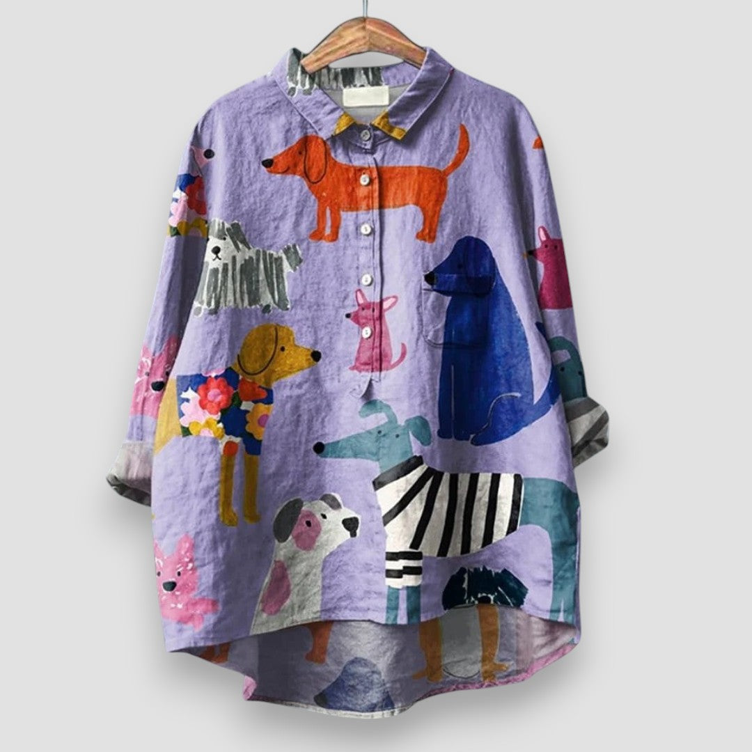 Kathrin™ — Damesblouse met Hondenprint