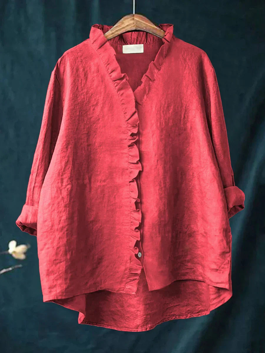 Sanela™ — Casual Katoen-Linnen Blouse met Ruffles