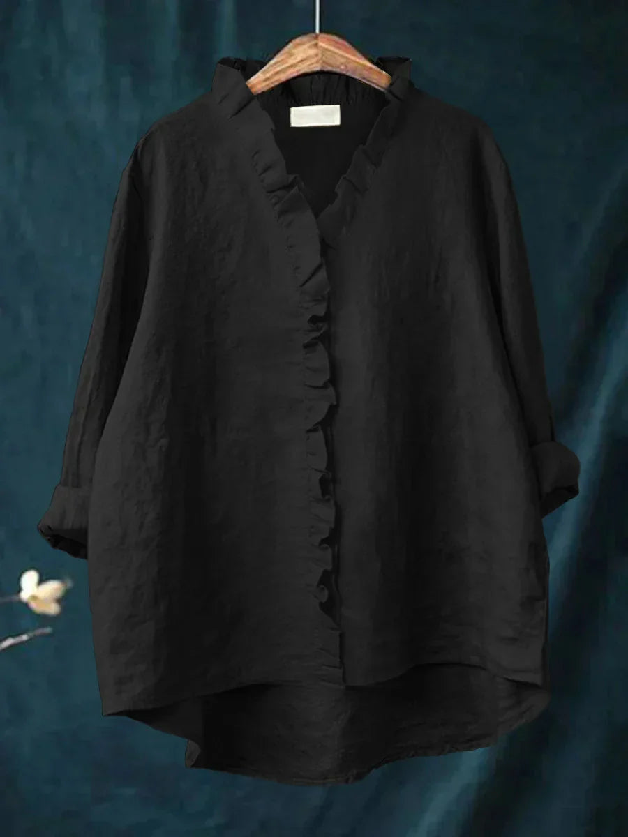 Sanela™ — Casual Katoen-Linnen Blouse met Ruffles