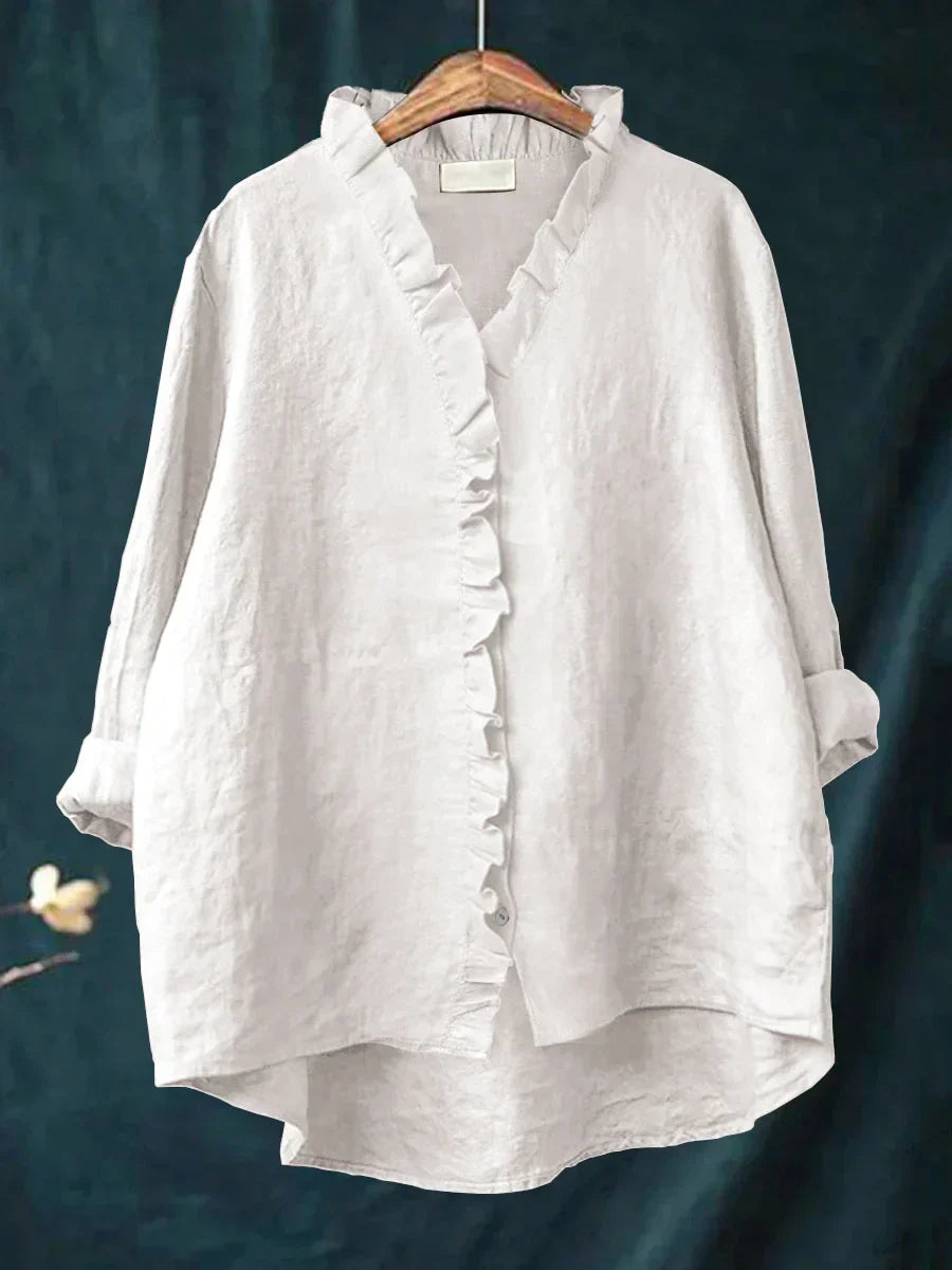 Sanela™ — Casual Katoen-Linnen Blouse met Ruffles