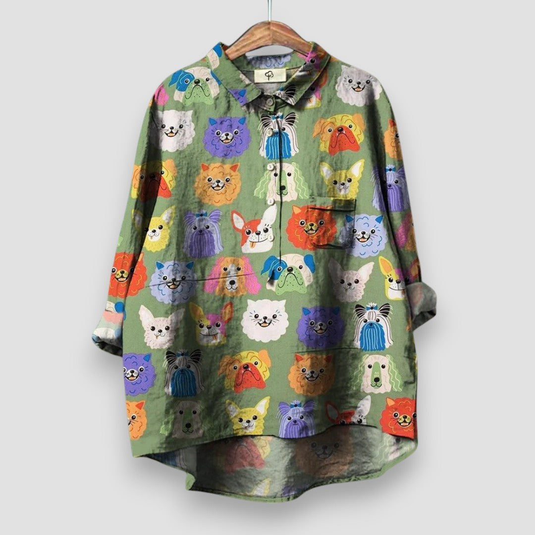 Kathrin™ — Damesblouse met Hondenprint